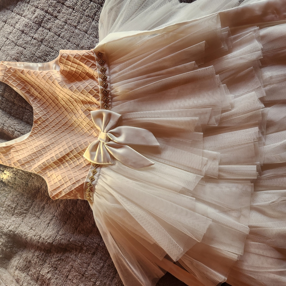 Elegant Cream Tulle Dress with Bow